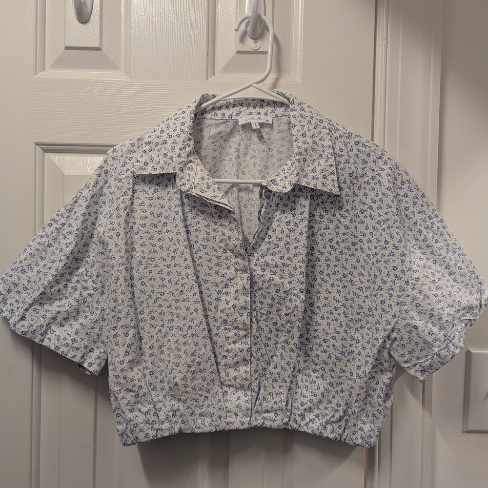 Floral Blue and White Women's Top